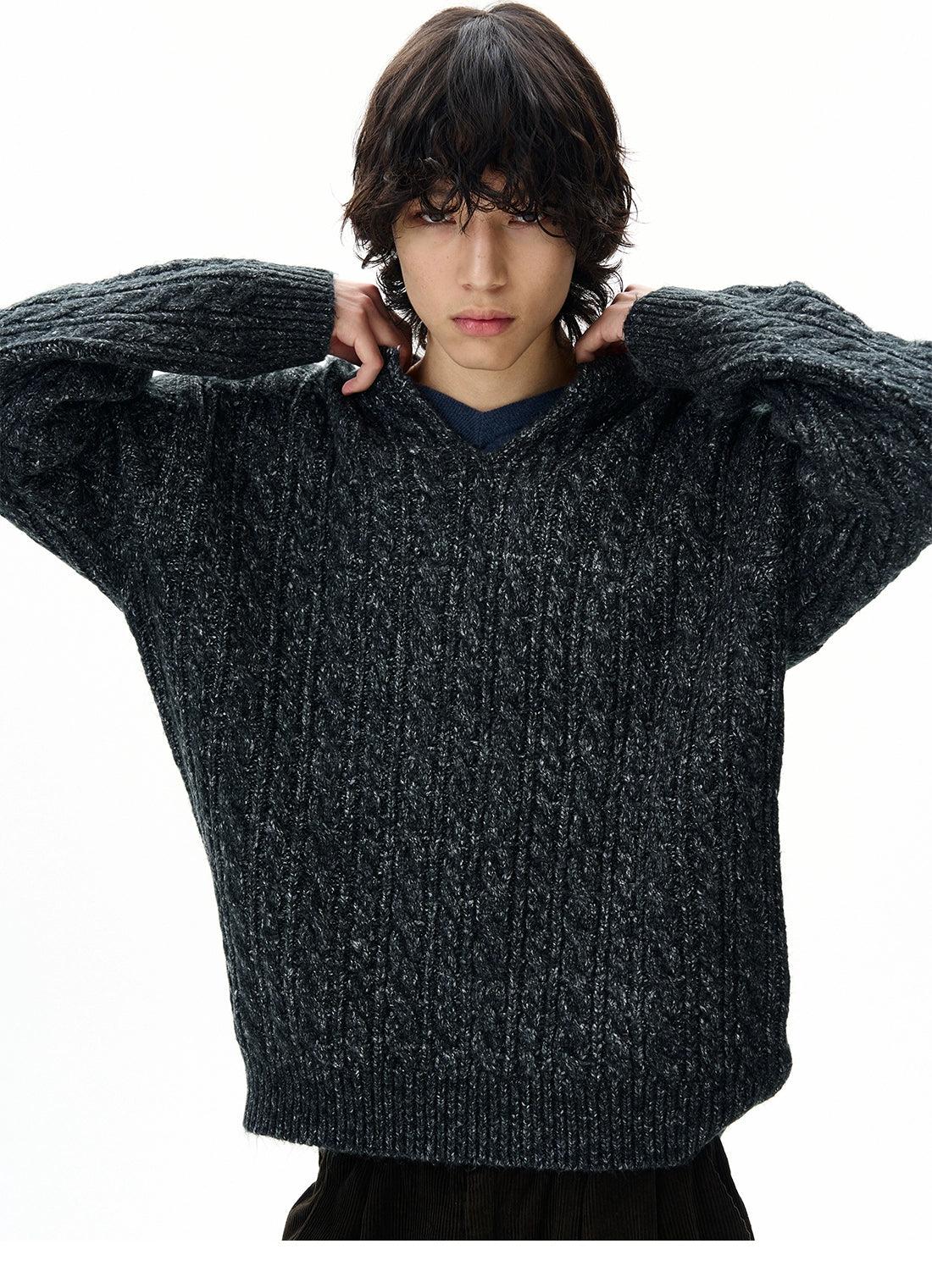 Cable Knit V-Neck Sweater Korean Street Fashion Sweater By 77Flight Shop Online at OH Vault