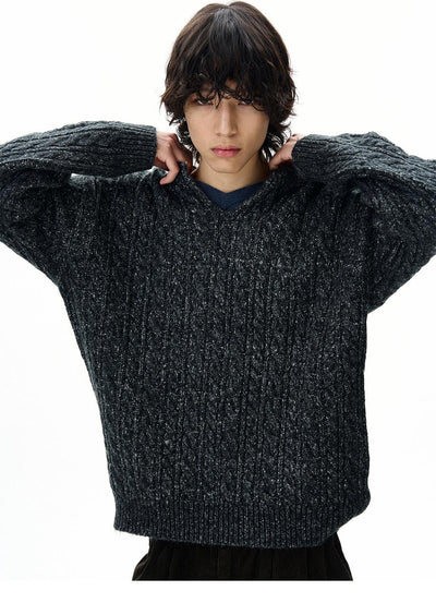 Cable Knit V-Neck Sweater Korean Street Fashion Sweater By 77Flight Shop Online at OH Vault