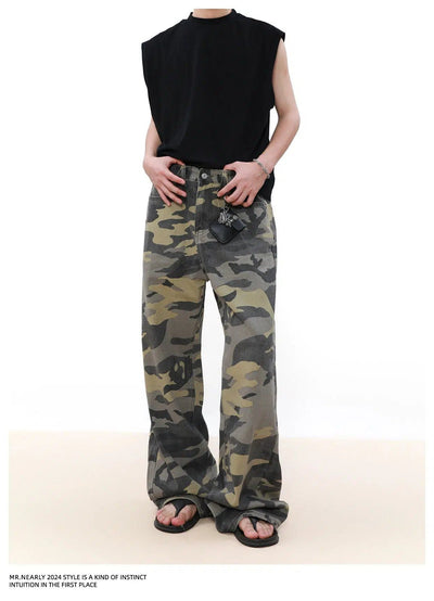 Washed Camo Print Pants Korean Street Fashion Pants By Mr Nearly Shop Online at OH Vault