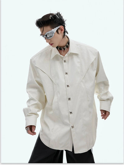 Structured Coated PU Leather Shirt Korean Street Fashion Shirt By Argue Culture Shop Online at OH Vault