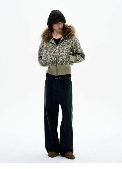 Leopard Print Ribbed Hem Cropped Jacket Korean Street Fashion Jacket By 77Flight Shop Online at OH Vault