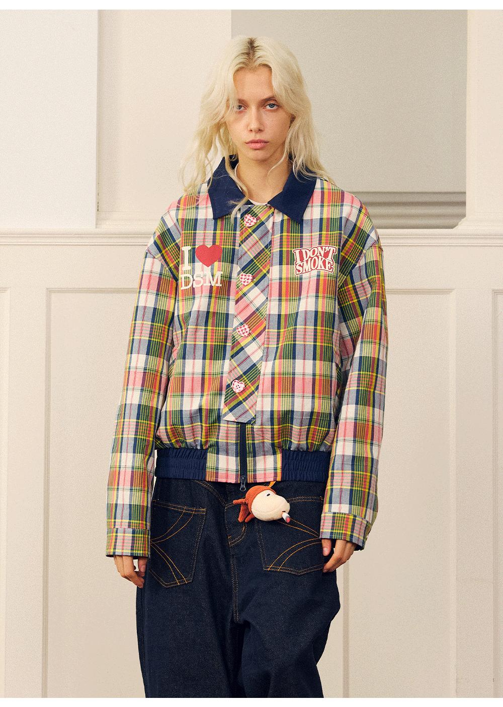 Plaid Pattern Heart Buttoned Jacket Korean Street Fashion Jacket By Donsmoke Shop Online at OH Vault