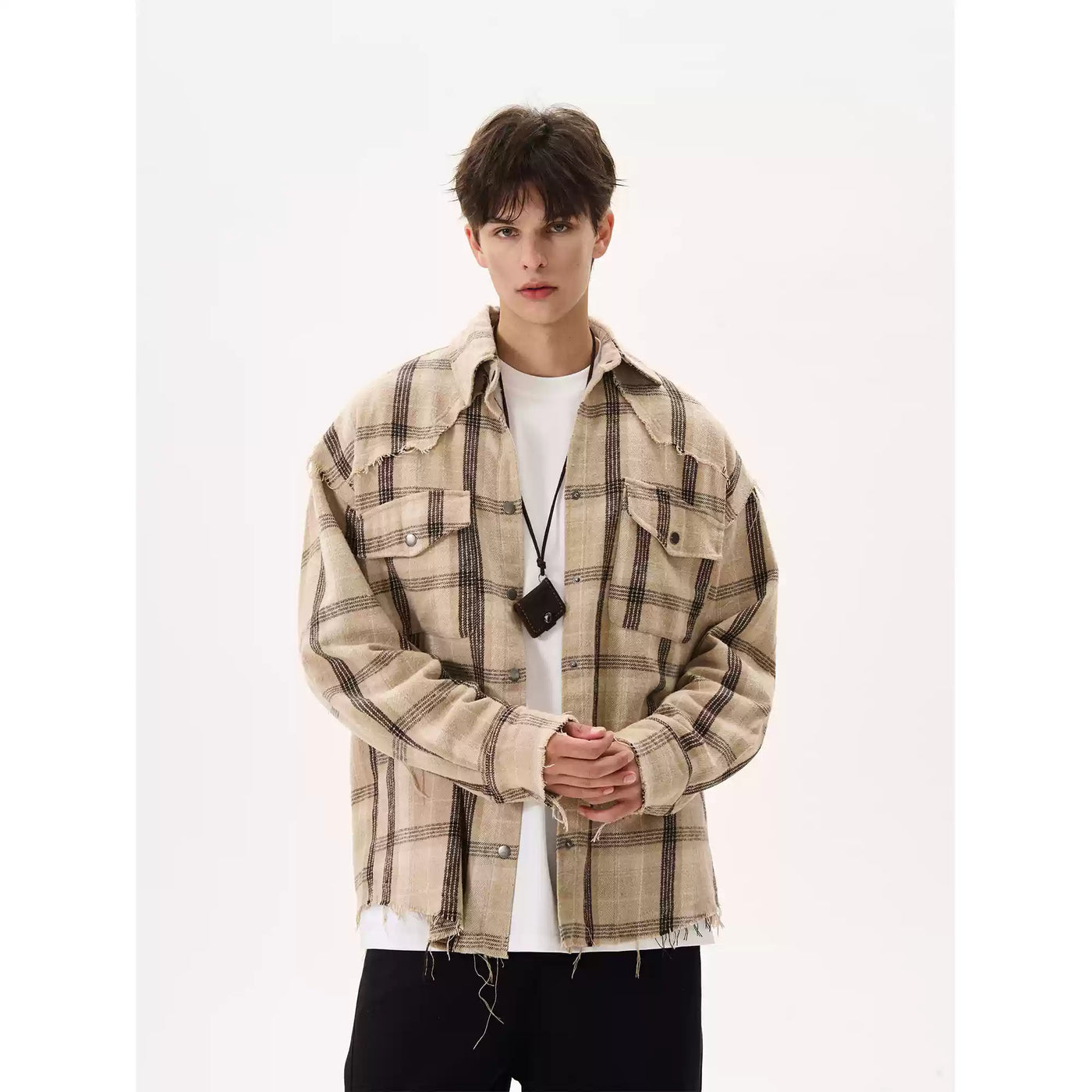 Plaid Raw Edge Shirt Korean Street Fashion Shirt By MaxDstr Shop Online at OH Vault