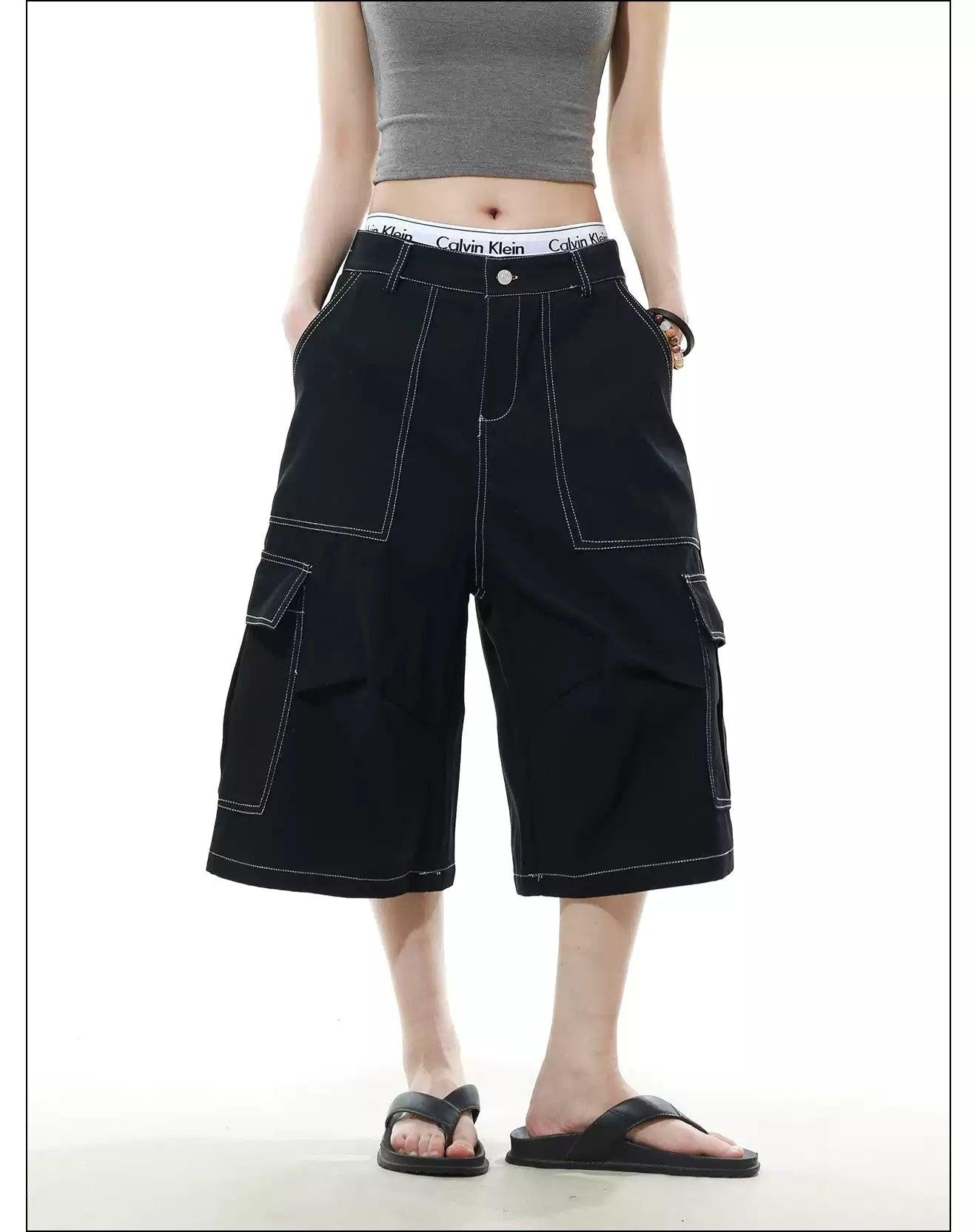 Contrast Stitched Denim Shorts Korean Street Fashion Shorts By Mr Nearly Shop Online at OH Vault