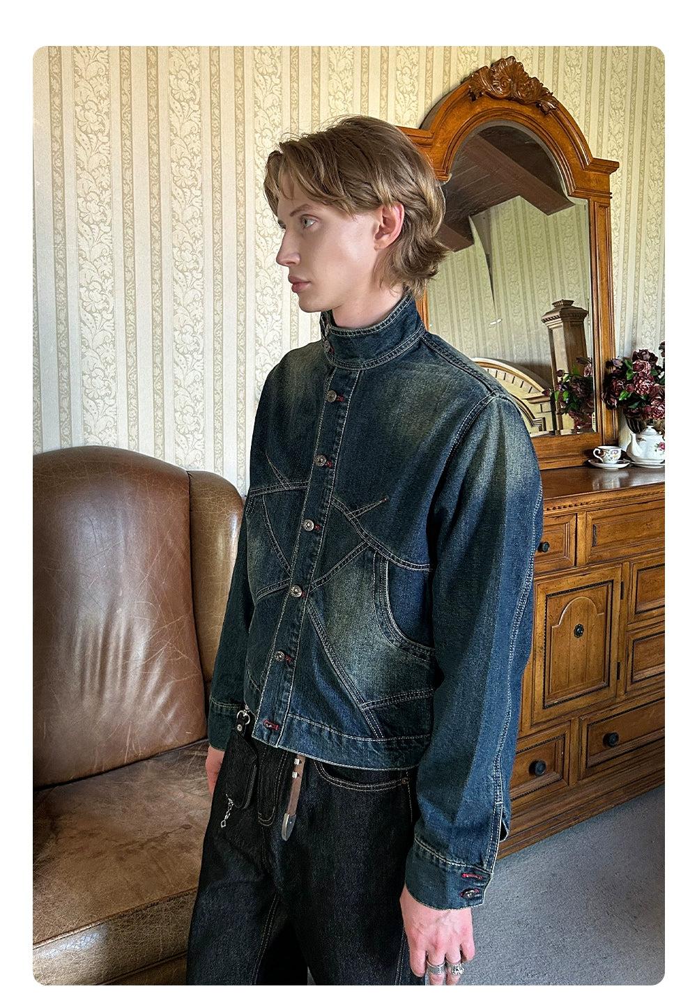 Structured Faded Denim Jacket Korean Street Fashion Jacket By Made Extreme Shop Online at OH Vault