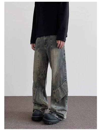 Distressed Stitched Detail Jeans Korean Street Fashion Jeans By A PUEE Shop Online at OH Vault