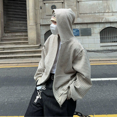 Comfy Striped Zip-Up Hoodie Korean Street Fashion Hoodie By FATE Shop Online at OH Vault