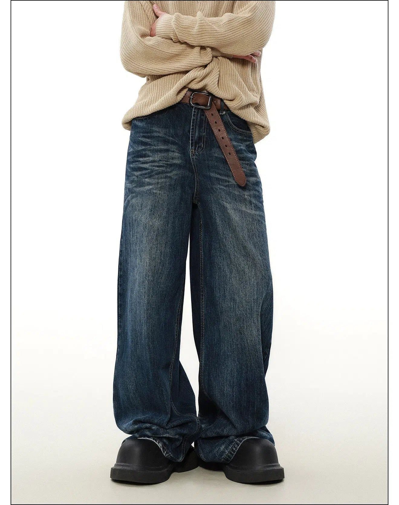 Rippled Straight Cut Jeans Korean Street Fashion Jeans By Mr Nearly Shop Online at OH Vault