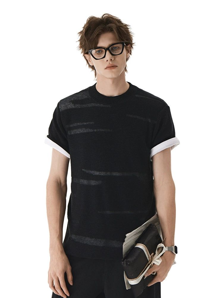 Distressed Lines Knit T-Shirt Korean Street Fashion T-Shirt By Cro World Shop Online at OH Vault