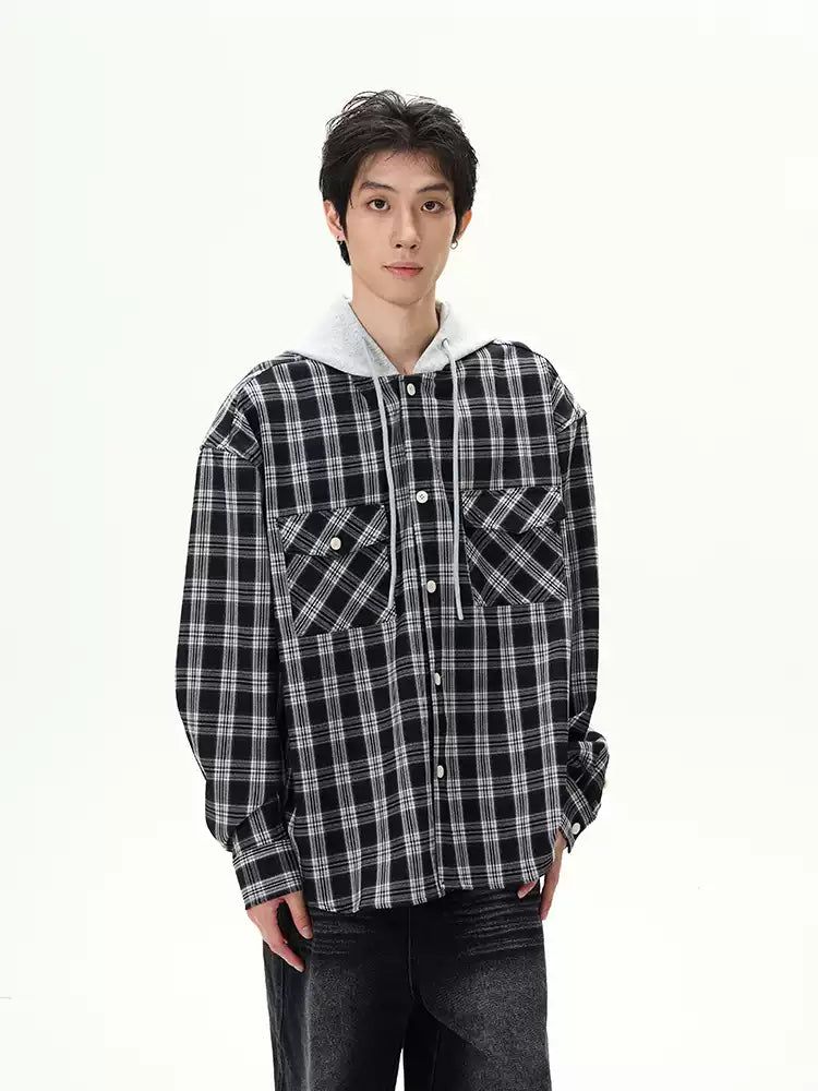 Drawstring Plaid Hooded Jacket Korean Street Fashion Jacket By 77Flight Shop Online at OH Vault