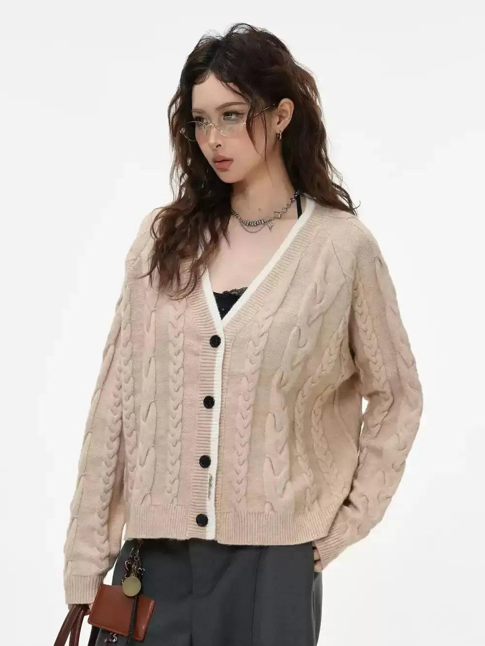 Boxy Fit V-Neck Knit Cardigan Korean Street Fashion Cardigan By INS Korea Shop Online at OH Vault