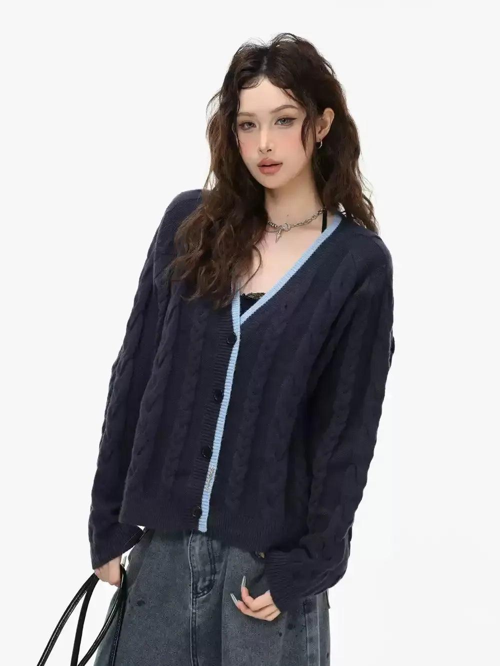 Boxy Fit V-Neck Knit Cardigan Korean Street Fashion Cardigan By INS Korea Shop Online at OH Vault