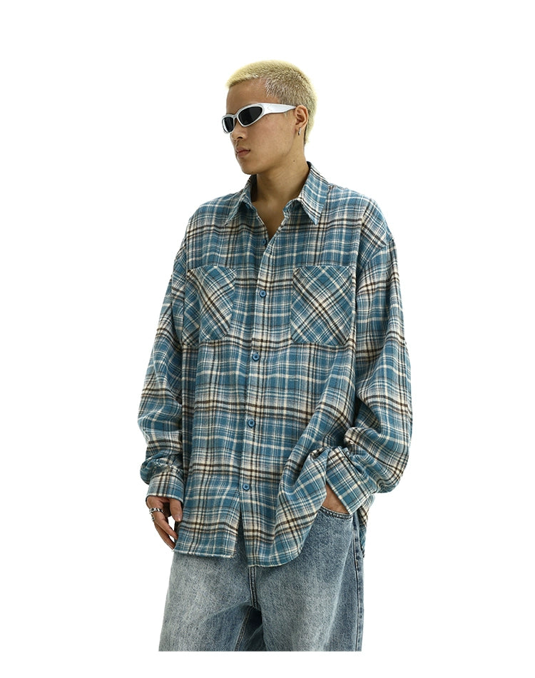 Buttoned Plaid Pattern Short Sleeve Shirt Korean Street Fashion Shirt By MEBXX Shop Online at OH Vault