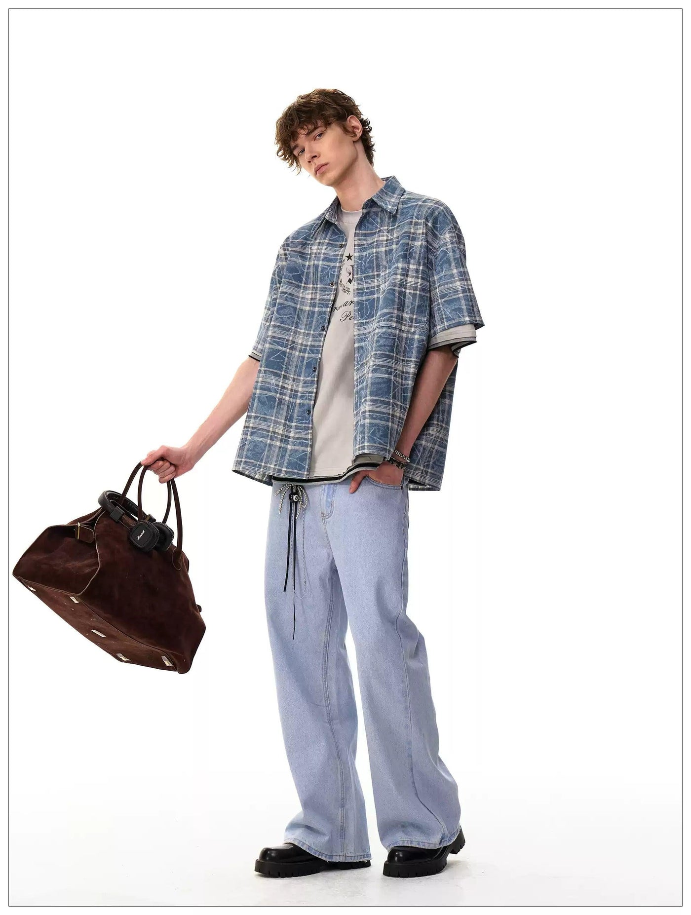 Abstract Lines Checkered Shirt Korean Street Fashion Shirt By Mr Nearly Shop Online at OH Vault