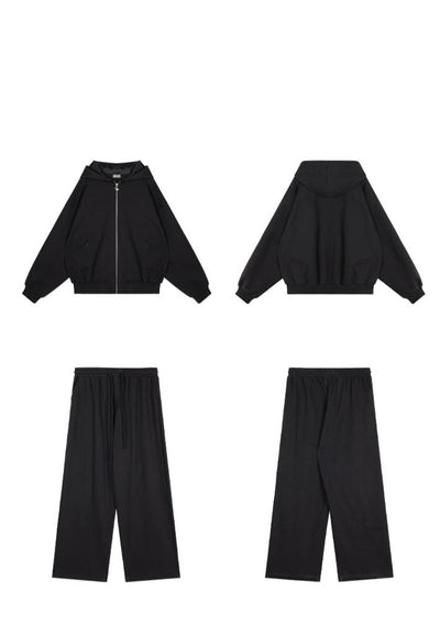 Plain Oversized Zip-Up Hoodie & Sweatpants Set Korean Street Fashion Clothing Set By Cro World Shop Online at OH Vault