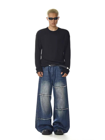 Washed Frayed Loose Jeans Korean Street Fashion Jeans By MEBXX Shop Online at OH Vault