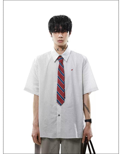 College Tie Striped Shirt Korean Street Fashion Shirt By Mr Nearly Shop Online at OH Vault