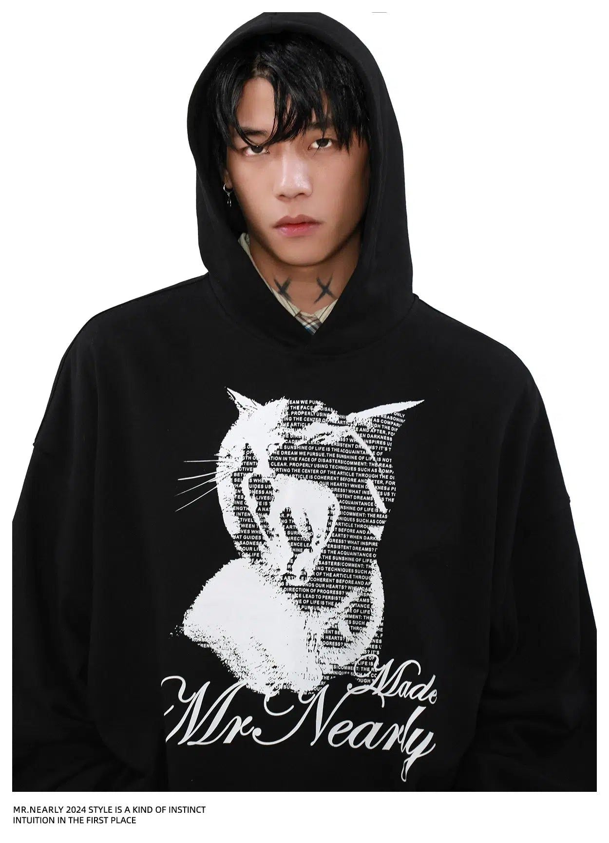 Cat Graphic Lettered Hoodie Korean Street Fashion Hoodie By Mr Nearly Shop Online at OH Vault