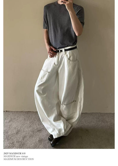 Irregular Stitched Pocket Wide Jeans Korean Street Fashion Jeans By MaxDstr Shop Online at OH Vault