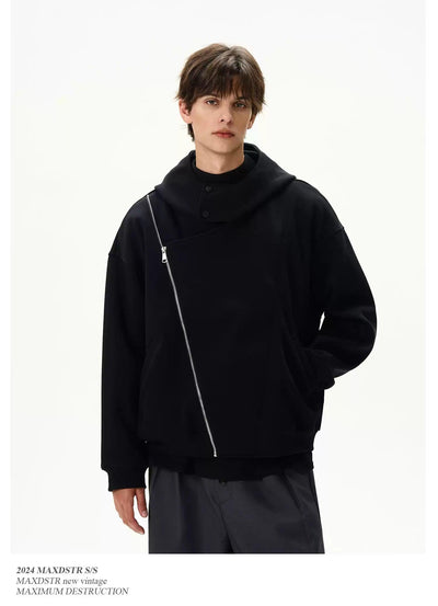 Structured Asymmetric Zip-Up Jacket Korean Street Fashion Jacket By MaxDstr Shop Online at OH Vault