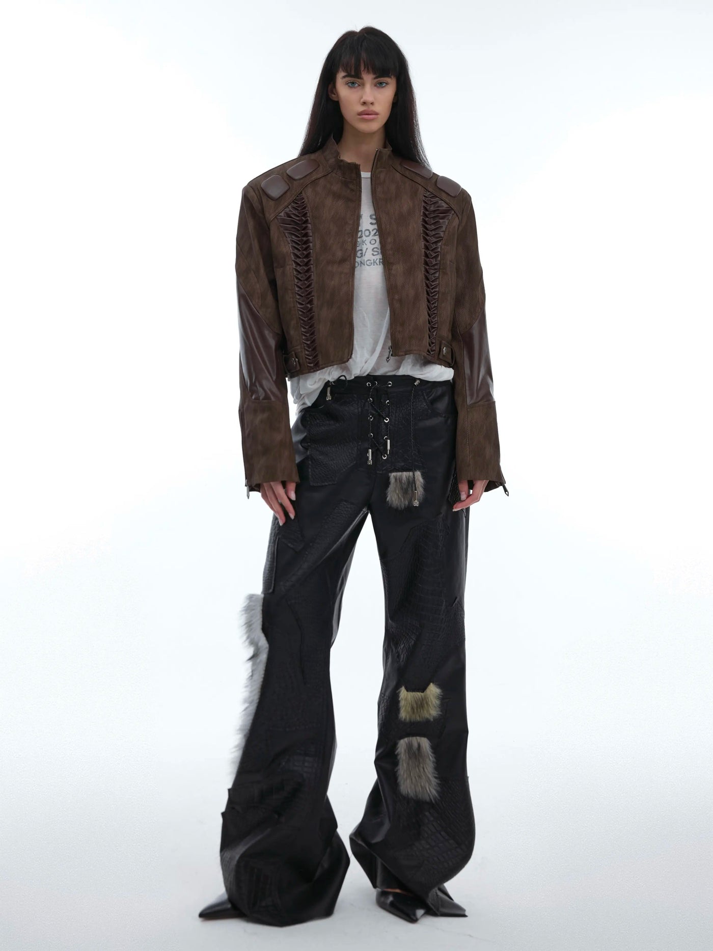 Spliced PU Leather & Fur Pants Korean Street Fashion Pants By Argue Culture Shop Online at OH Vault