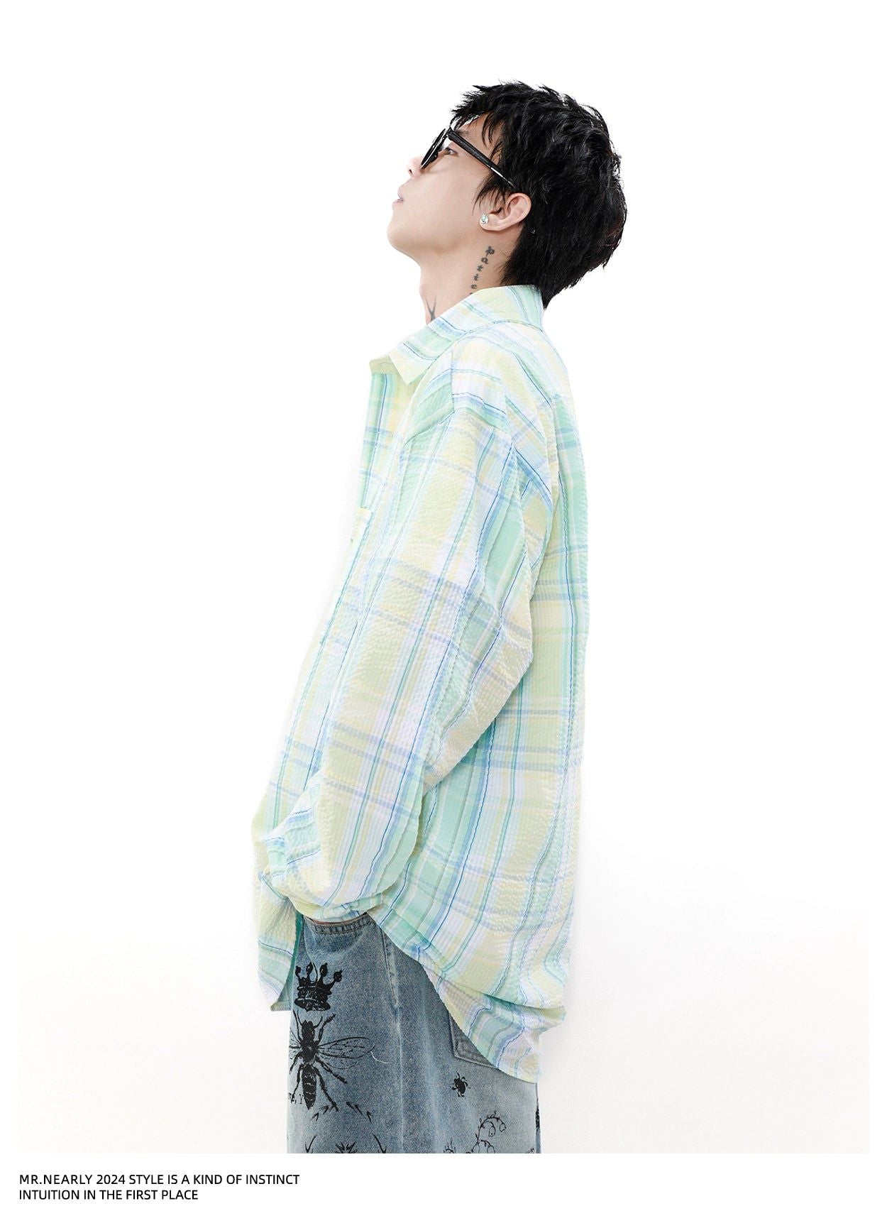 Bubble Textured Plaid Shirt Korean Street Fashion Shirt By Mr Nearly Shop Online at OH Vault