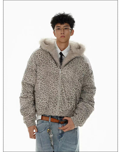 Fur Trimmed Leopard Print Jacket Korean Street Fashion Jacket By Mr Nearly Shop Online at OH Vault