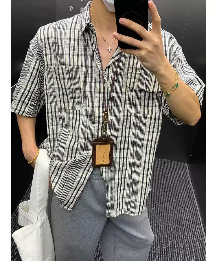Flap Pocket Checkered Shirt Korean Street Fashion Shirt By Poikilotherm Shop Online at OH Vault