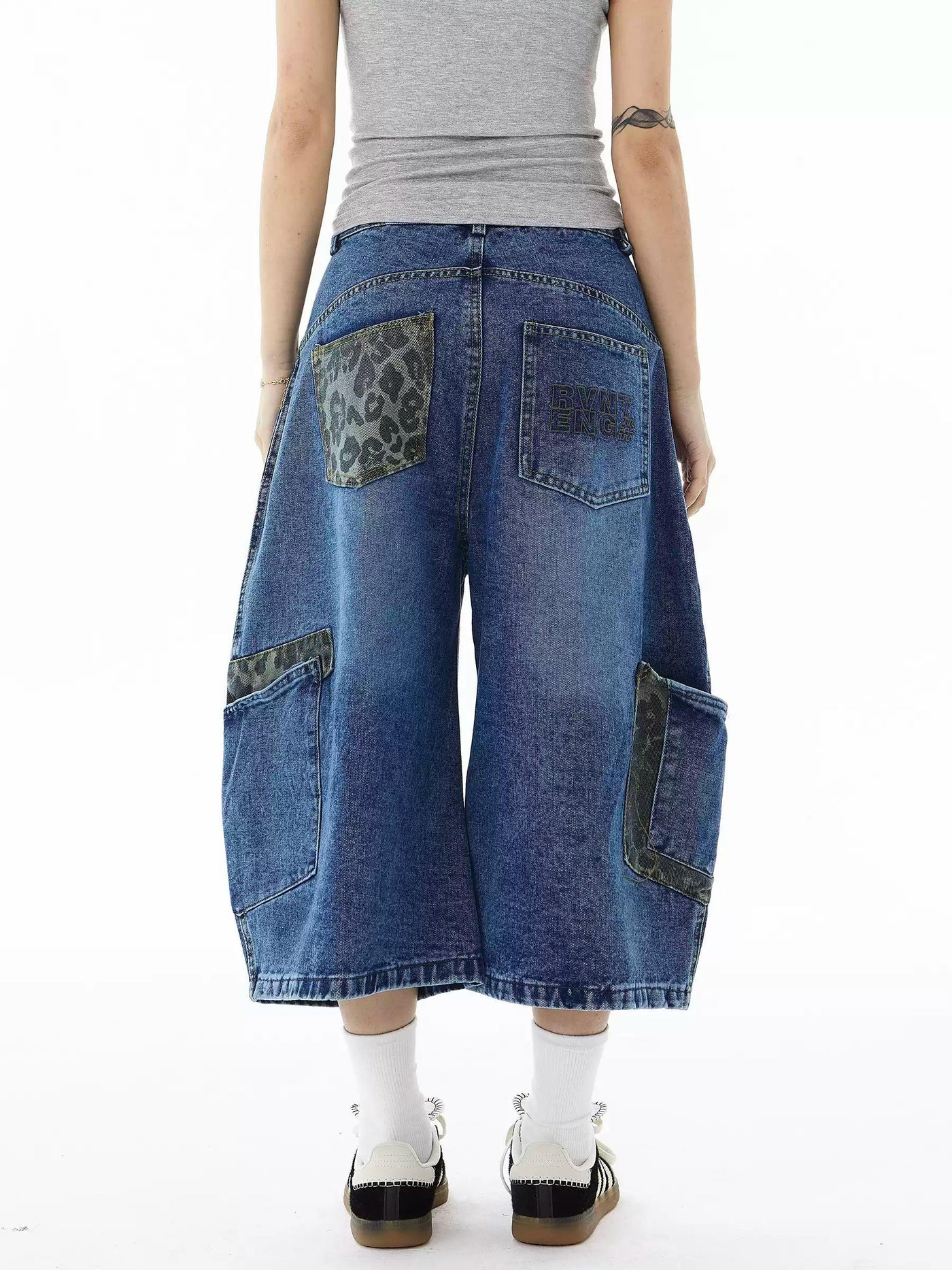 Leopard Detail Pocket Cargo Denim Shorts Korean Street Fashion Shorts By Blacklists Shop Online at OH Vault