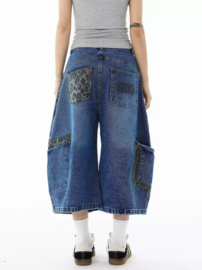 Leopard Detail Pocket Cargo Denim Shorts Korean Street Fashion Shorts By Blacklists Shop Online at OH Vault
