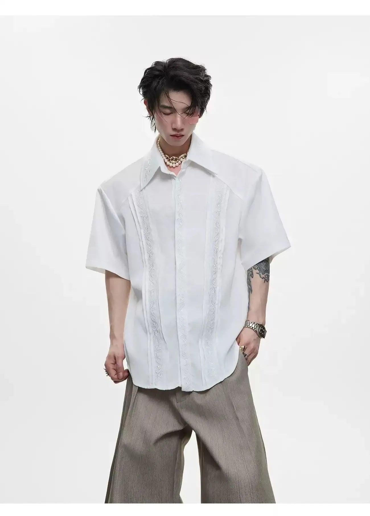 Structured Embroidery Shirt Korean Street Fashion Shirt By Argue Culture Shop Online at OH Vault