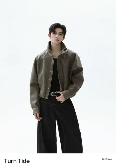 Structured PU Leather Short Jacket Korean Street Fashion Jacket By Turn Tide Shop Online at OH Vault