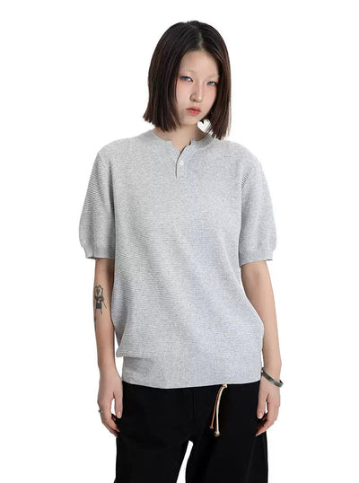 Waffle Grid Buttoned Knit T-Shirt Korean Street Fashion T-Shirt By Made Extreme Shop Online at OH Vault