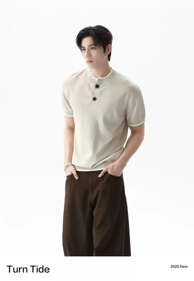 Henley Collar Ribbed Hem T-Shirt Korean Street Fashion T-Shirt By Turn Tide Shop Online at OH Vault