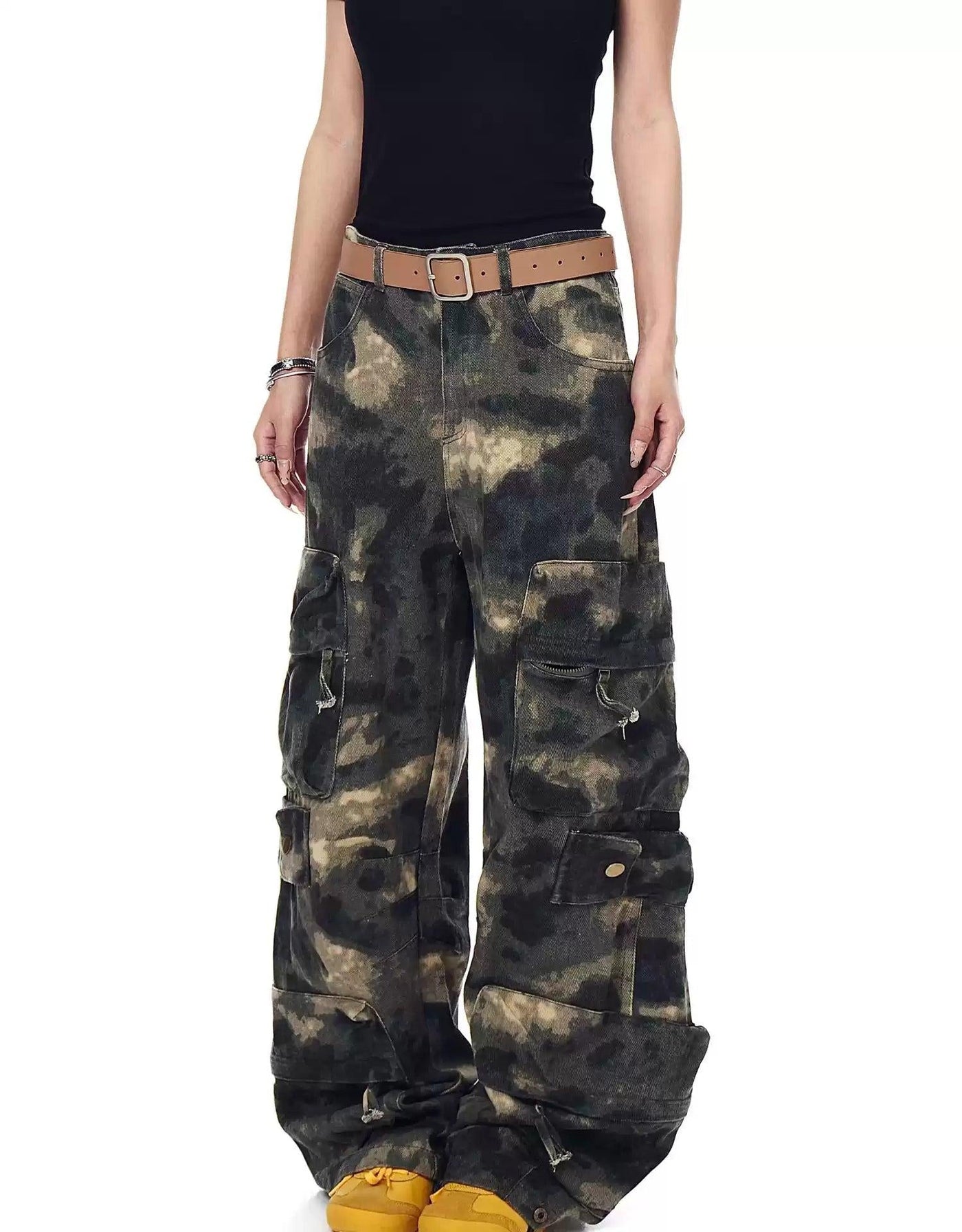 Washed Camouflage Multi-Pocket Jeans Korean Street Fashion Jeans By Blacklists Shop Online at OH Vault