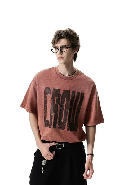 Shiny Logo Washed T-Shirt Korean Street Fashion T-Shirt By Cro World Shop Online at OH Vault