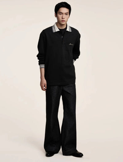 Striped Collar Long Sleeves Polo Korean Street Fashion Polo By Opicloth Shop Online at OH Vault