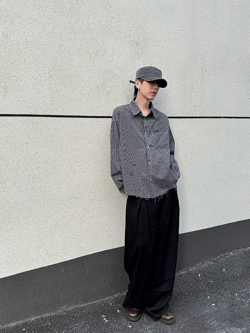 Raw Edge Plaid Buttoned Shirt Korean Street Fashion Shirt By Ash Dark Shop Online at OH Vault