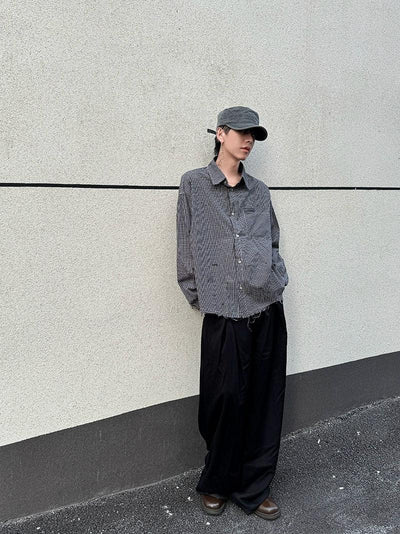 Raw Edge Plaid Buttoned Shirt Korean Street Fashion Shirt By Ash Dark Shop Online at OH Vault