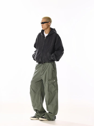 Washed Mid-Rise Loose Fit Cargo Pants Korean Street Fashion Pants By MEBXX Shop Online at OH Vault