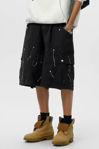 Splattered Cargo Shorts Korean Street Fashion Shorts By JHYQ Shop Online at OH Vault