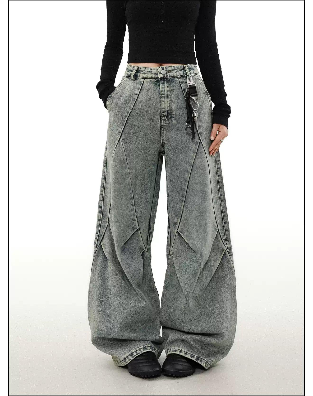 Acid Washed Pleated Jeans Korean Street Fashion Jeans By Mr Nearly Shop Online at OH Vault