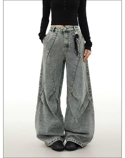 Acid Washed Pleated Jeans Korean Street Fashion Jeans By Mr Nearly Shop Online at OH Vault