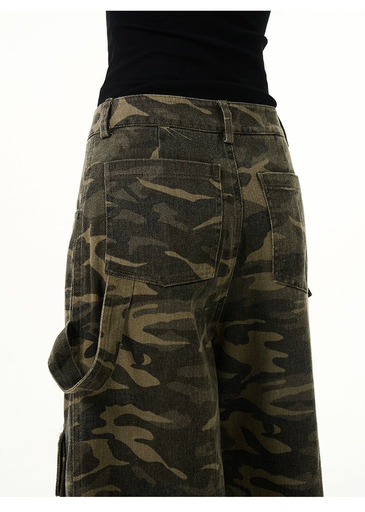 Frayed Camo Cropped Cargo Pants Korean Street Fashion Pants By 77Flight Shop Online at OH Vault