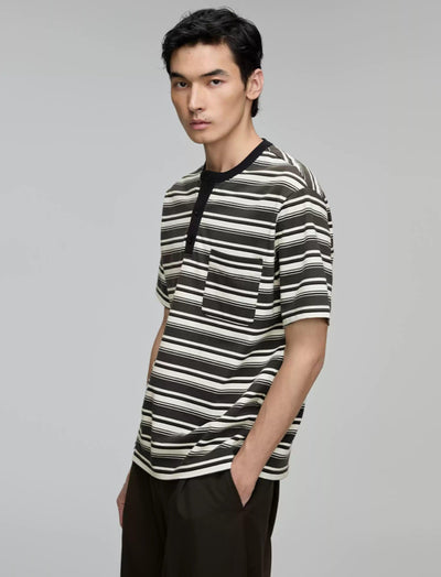 Front Pocket Striped Henley T-Shirt Korean Street Fashion T-Shirt By Opicloth Shop Online at OH Vault