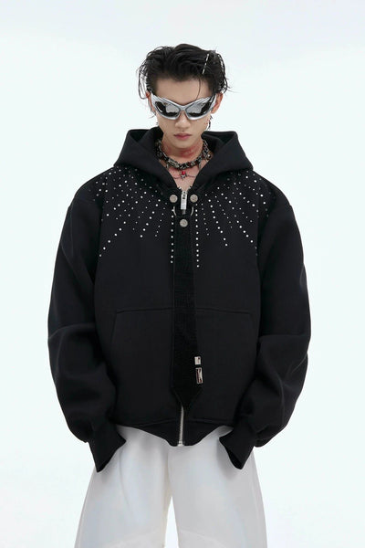 Rhinestone Array Zipped Hoodie Korean Street Fashion Hoodie By Argue Culture Shop Online at OH Vault