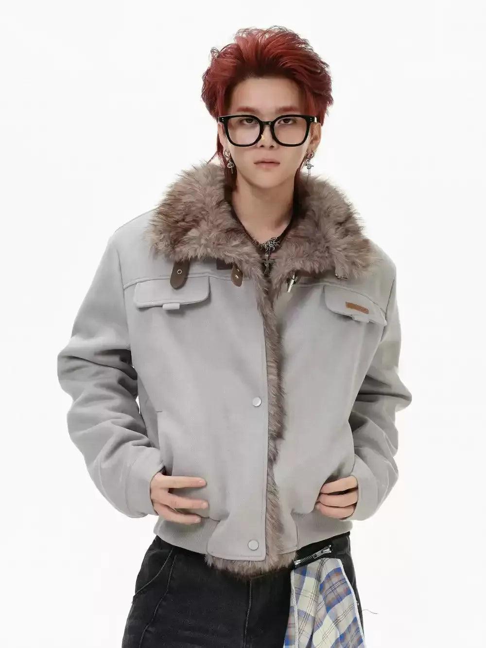 Strapped Fur-Trimmed Micro Suede Jacket Korean Street Fashion Jacket By INS Korea Shop Online at OH Vault