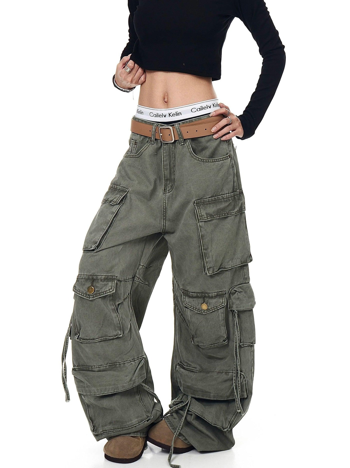 Strapped Pockets Cargo Jeans Korean Street Fashion Jeans By Blacklists Shop Online at OH Vault