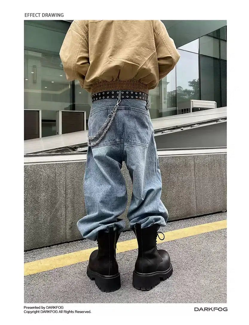 Faded Double-Waist Jeans Korean Street Fashion Jeans By Dark Fog Shop Online at OH Vault