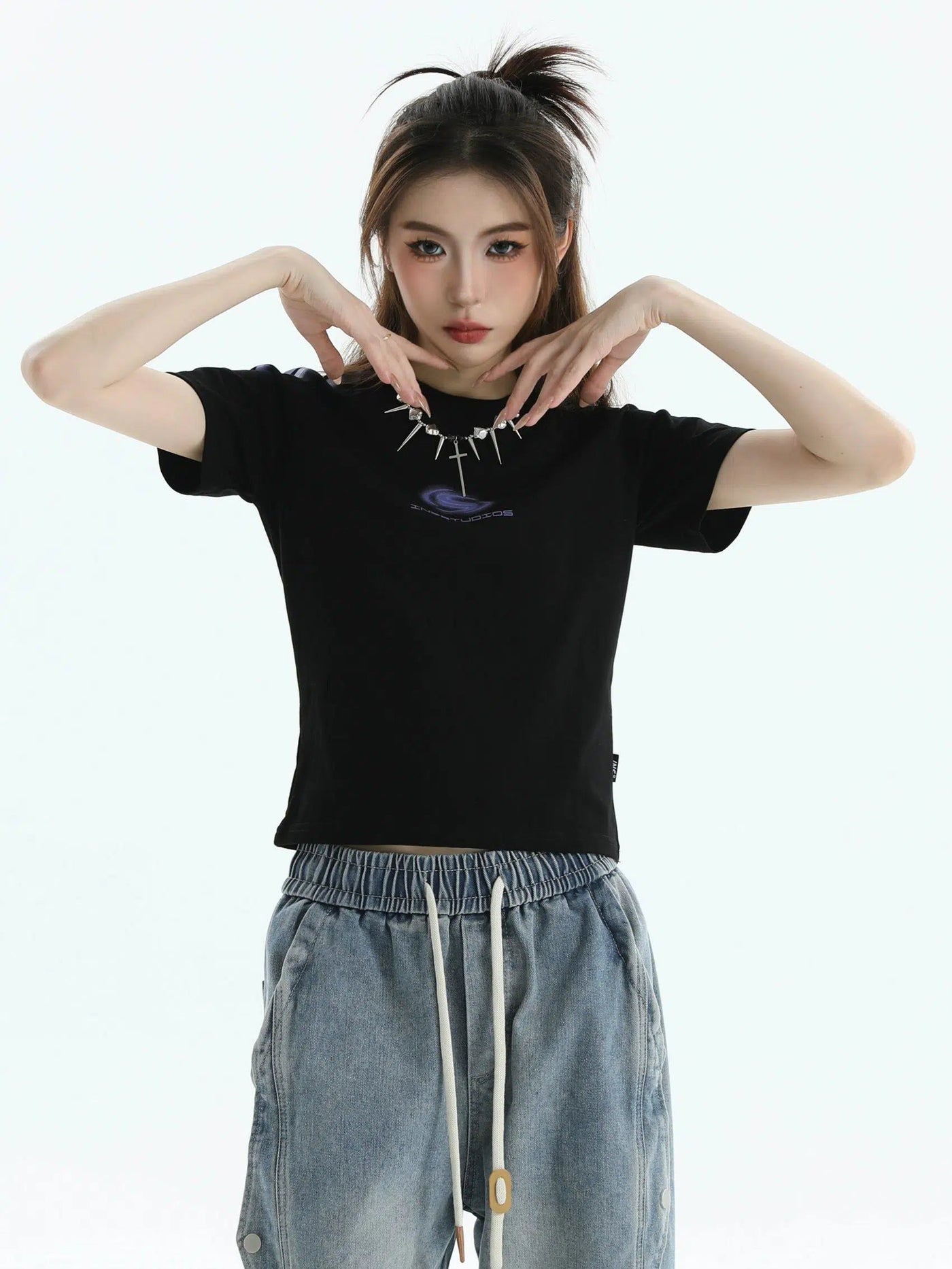 Grainy Print Logo T-Shirt Korean Street Fashion T-Shirt By INS Korea Shop Online at OH Vault